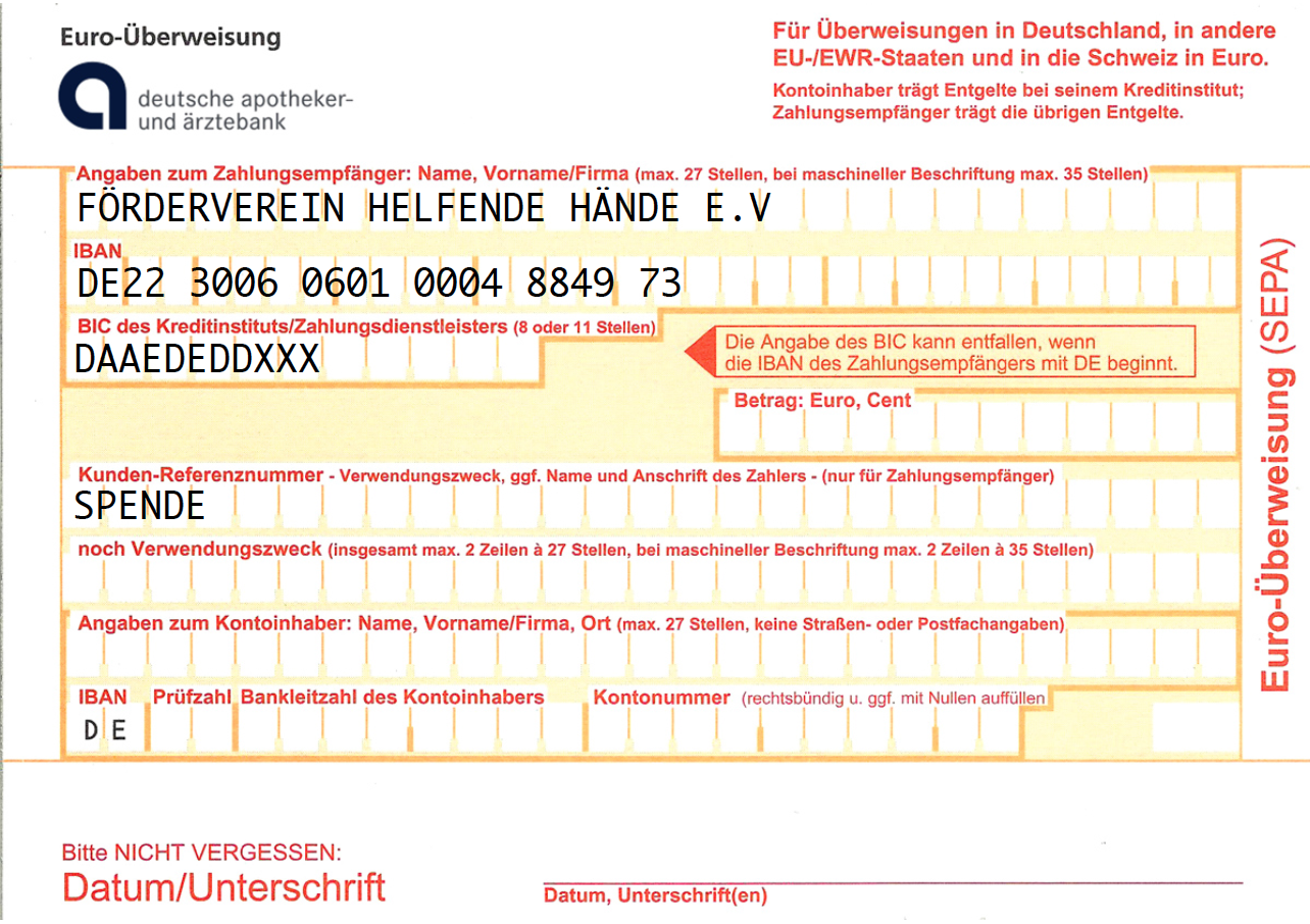 Spende Sie dem Förderverein Helfende Hände e.V.